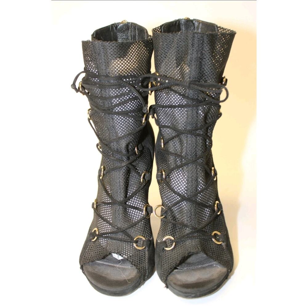 Sale❗️Dolce & Gabbana Italy Made Suede Mesh Peep Toe Stiletto Ankle Boots - Picture 5 of 16